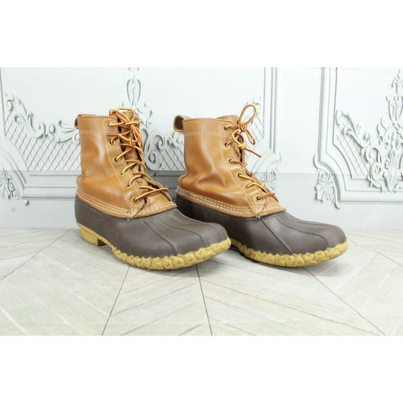 LL Bean 8" Unlined Brown Leather Lace Up Waterproof Ankle Duck Boots M 8 L 10 - Picture 3 of 9